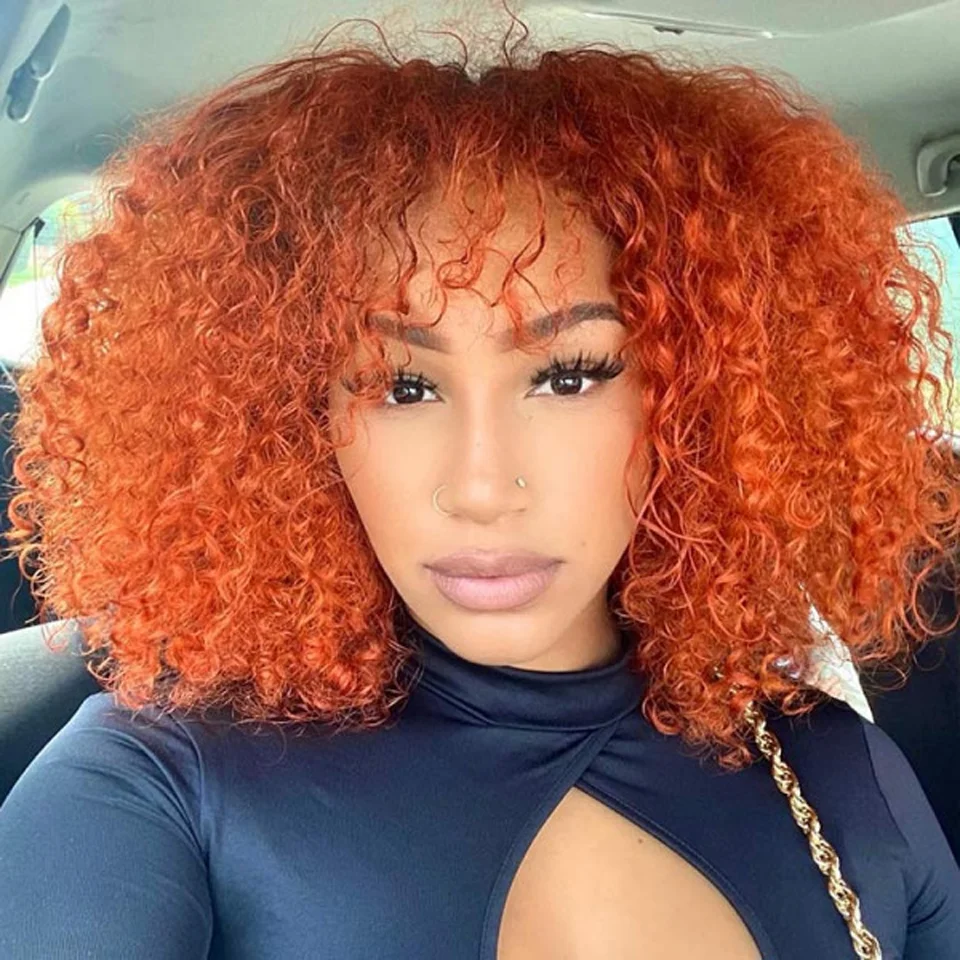 

Ginger Orange Wig Jerry Curly Short Pixie Bob Cut Human Hair Wigs With Bangs Cheap Human Wigs For Women Human Hair Wigs On Sale