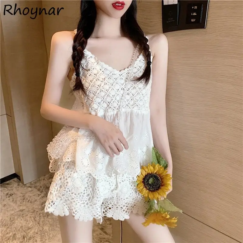 

Sets Women Backless All-match Street Wear Lace Sexy Mature Summer Shorts Cute Hollow Out Female V-neck Camis Cool Temperament