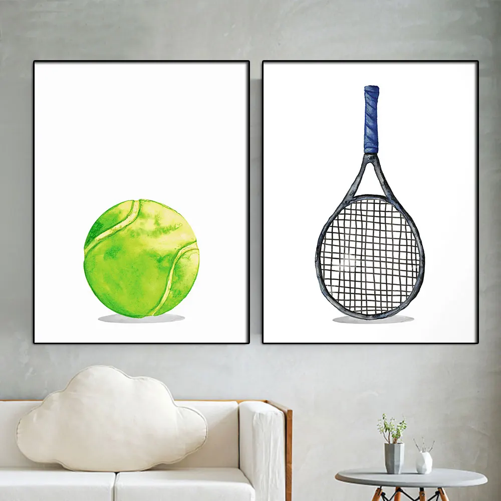 

Tennis Lover Poster Nordic Sport Art Canvas Painting Wall Artwork Retro Ball Racket Picture for Living Room Interior Home Decor