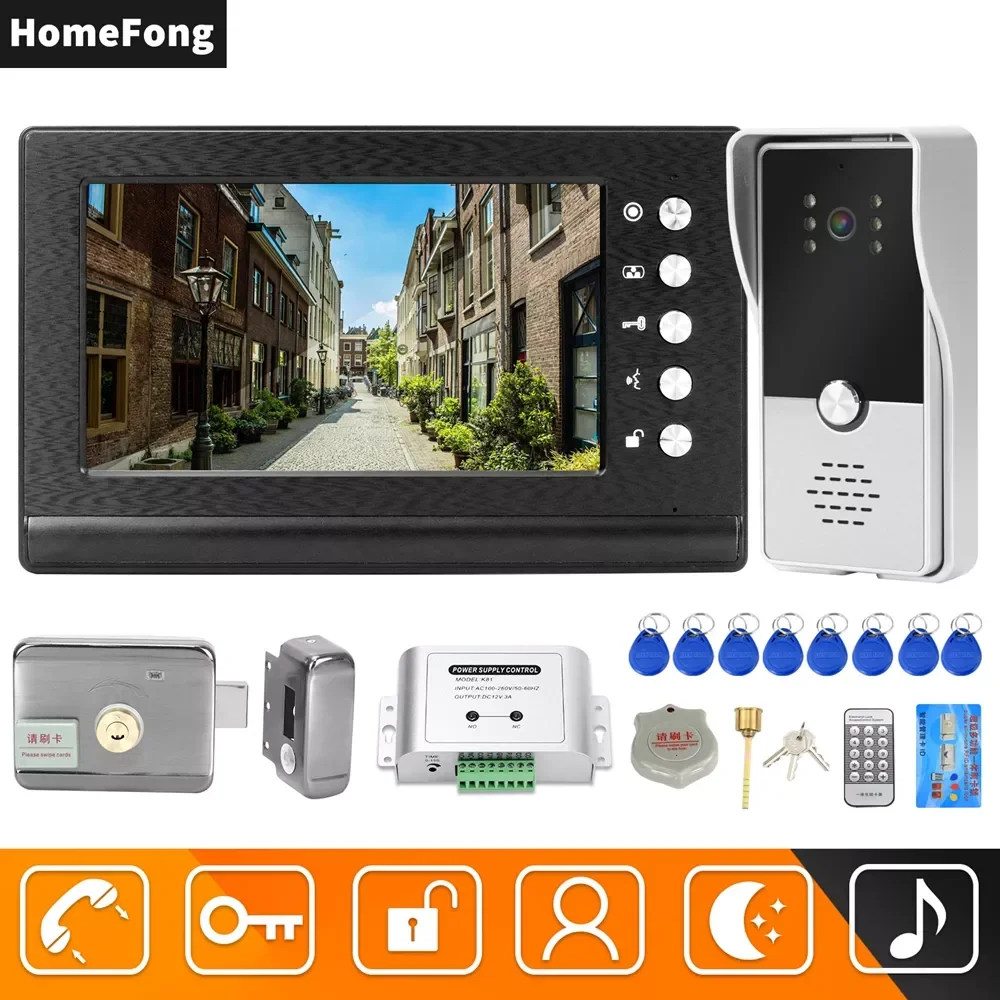 

Wired Video Intercom for Home Door Phone Doorbell with Electric Lock 7 Inch Screen Monitor House Access Control System