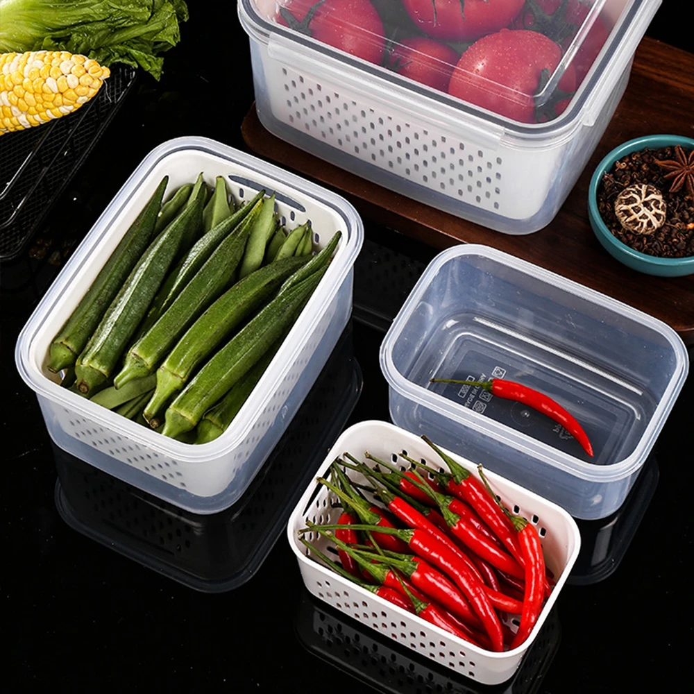 

Food Storage Crisper Containers Drain Boxs Salad Meet Storage Fruit Vegetable Storage Fresh Containers Large Organizer
