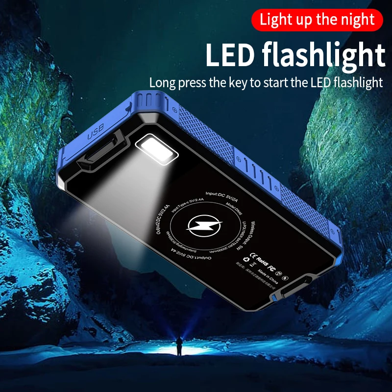 Solar Wireless Power Bank 80000mAh High Capacity Portable External Charger Fast Charging External Battery LED for iPhone Xiaomi