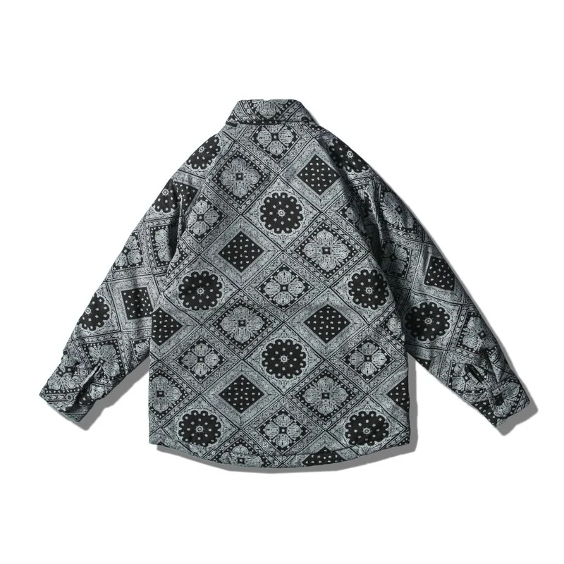 Winter new men's jacket Japanese Harajuku style retro cashew flower print lapel cotton jacket Men's winter jackets Men's jacket