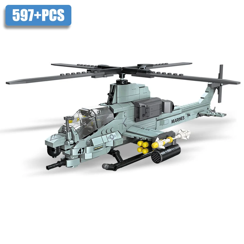 

Military 597pcs AH-1Z Viper Helicopters Model Weapon Building Blocks MOC Armed Aircraft Bricks Toy For Children Adult Gifts