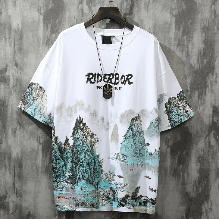 

landscape Printed Graphic Short Sleeves T-Shirt Fashion Oversize Couple Plus Size Tee
