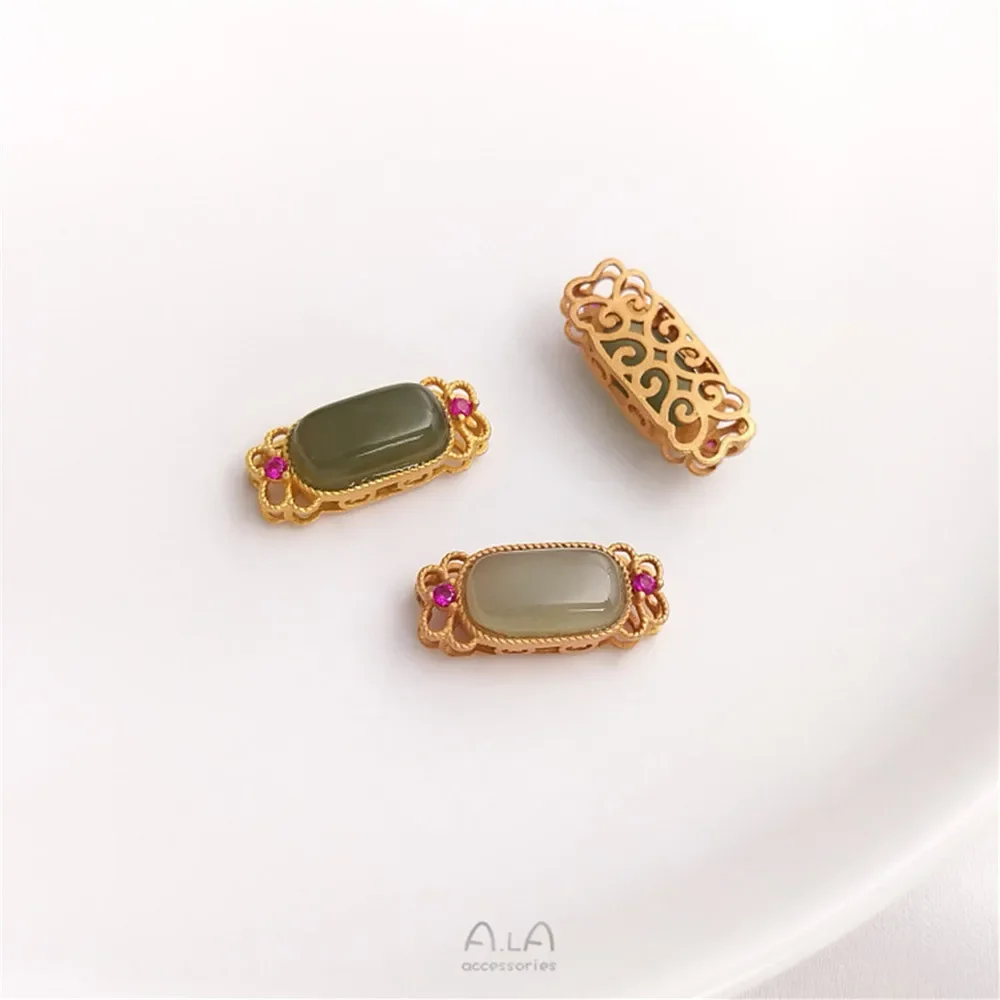 Посеребренная 925 песочное золото прозрачный аква Хотан нефритовый бант клевер