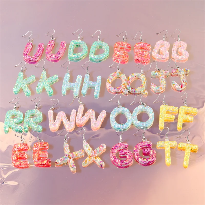 

Fashion Colorful A-Z 26 Letter Drop Earrings for Women Brincos Femme Dangle Earrings Girls Party Holiday Jewelry Decoration