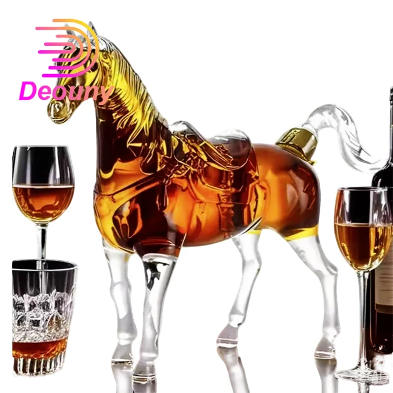 Фото DEOUNY графин для виски типа Horse, контейнер из боросиликатного стекла, стекло ручной работы, подходит для контейнеров для рома Tequila Brandy Bourbon №1