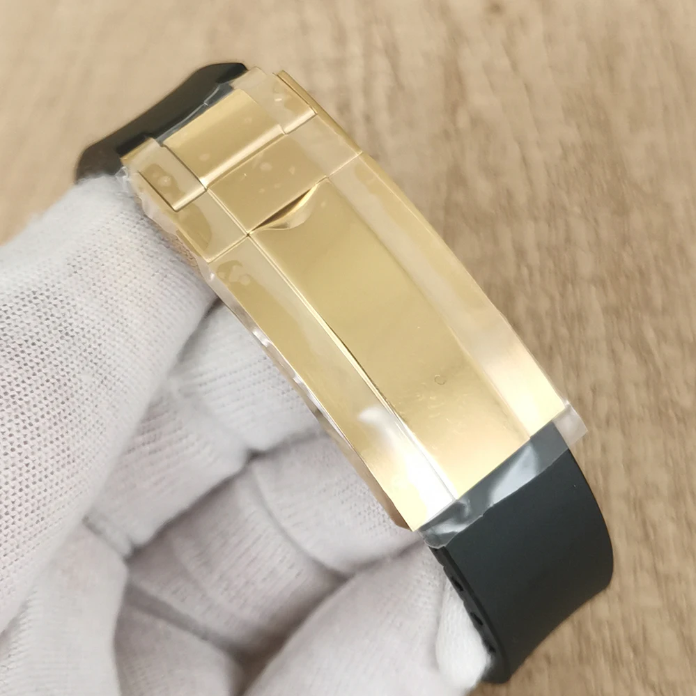 Watch accessories 39MM gold black steel case rubber strap sapphire glass fit quartz VK63 movement enlarge