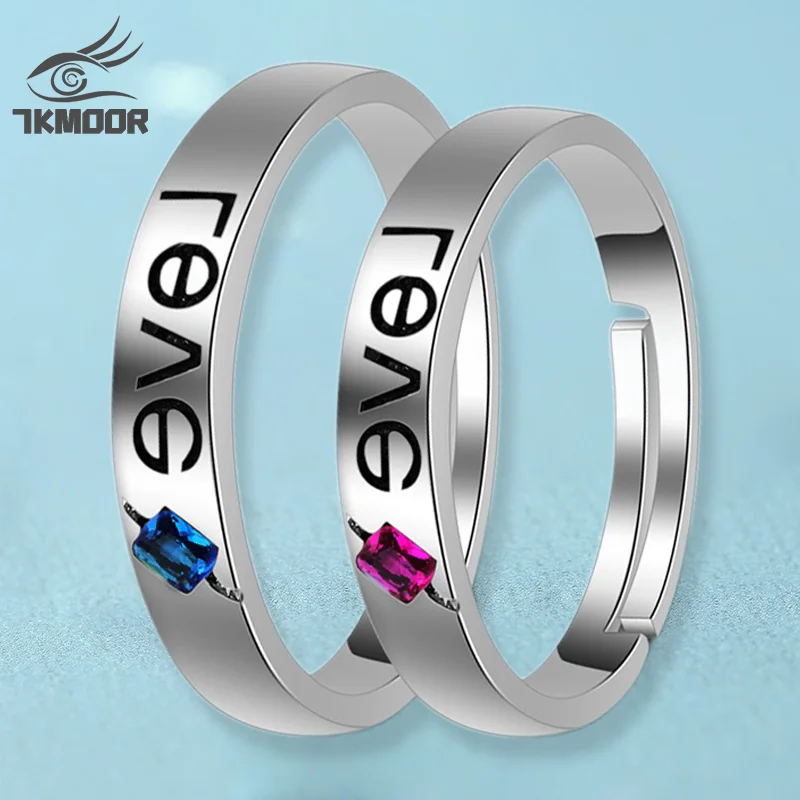 

1 Set New Romantic Open Lover Ring Couple Crystal Opal Stone Ring For Women Men Gift New Silver color Jewelry 2022