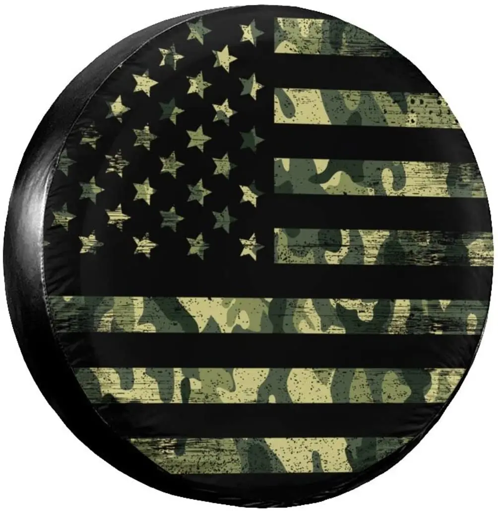 

Tire Cover American Flag Spare Tire Cover Army Green Camouflage Flag of USA Wheel Cover Portable Universal Dustproof Sunproof Fi