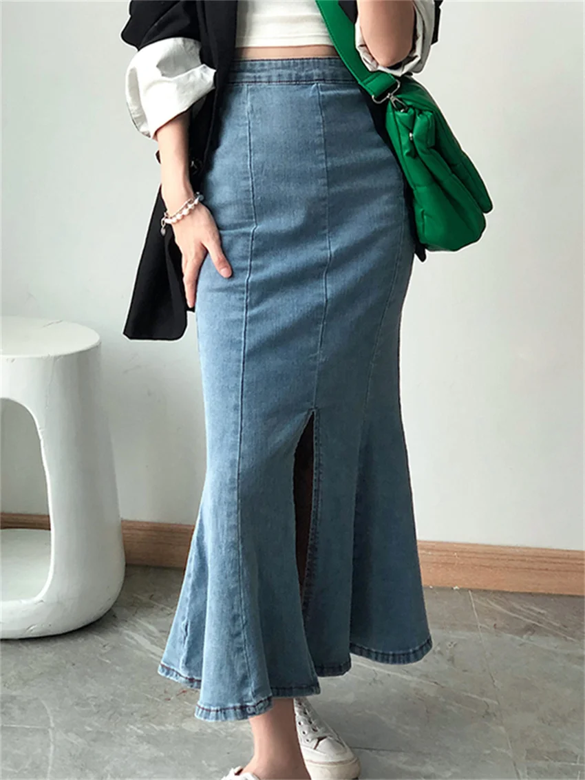 

Длинные джинсовые юбки-годе HziriP, шикарные элегантные женские осенние облегающие повседневные Обтягивающие юбки с высокой талией для вечер...