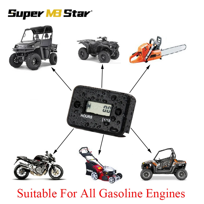 

Motorcycle Inductive Digital Hour Meter Waterproof Engine Gauge Hour Meter LCD Display for Bike Motorcycle ATV Boat Offroad