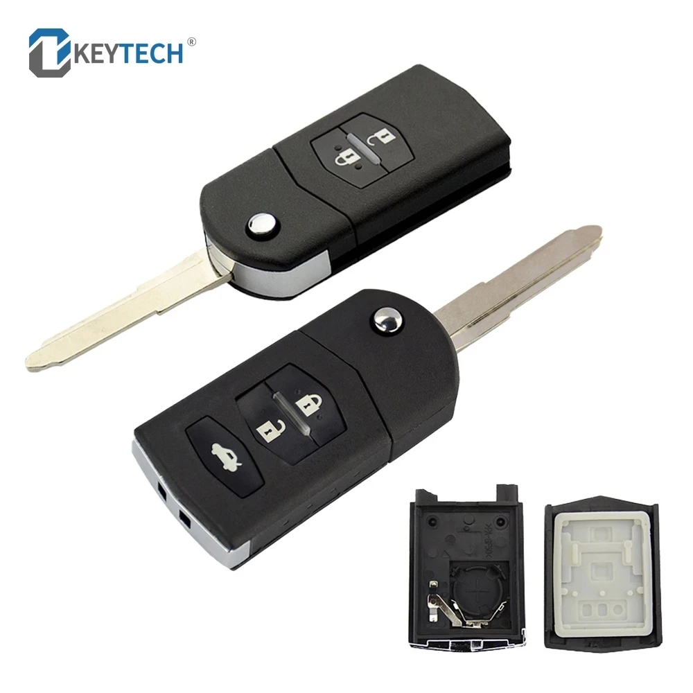 OkeyTech 2/3 Buttons Big Battery Hold Flip Folding Remote Car Key Case Fob For MAZDA 3 5 6 Series M6 RX8 MX5 With Uncut Blade