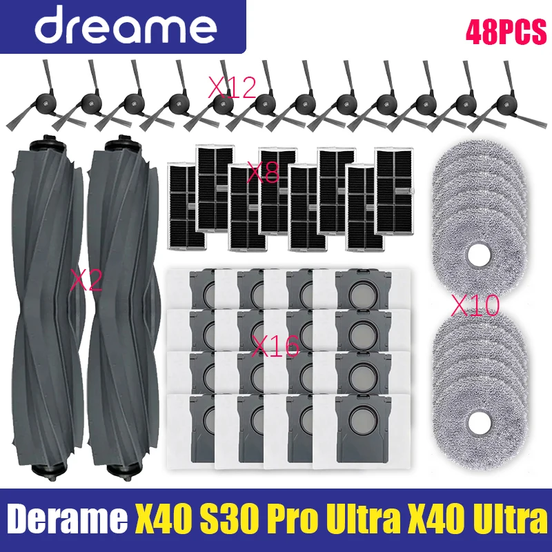 

Dreame Bot X40 Ultra / X40 Pro / S30 Pro Ultra Запасные части Аксессуары Основный ролик Боковая щетка Hepa-фильтр Мешок для сбора пыли