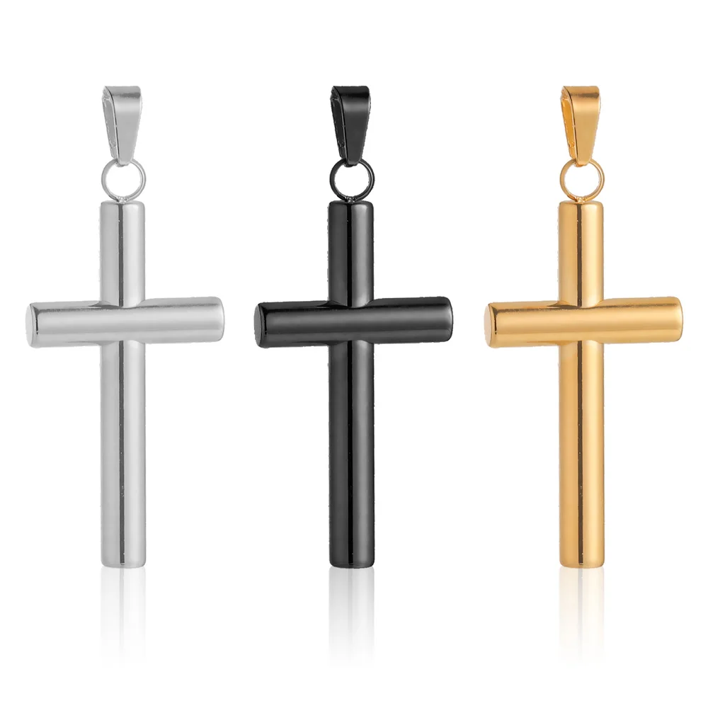 

3pcs Stainless Steel Gold Cylindrical Cross Pendants for Women Men Necklace Making Melon Seeds Buckle Crucifix Charm Findings