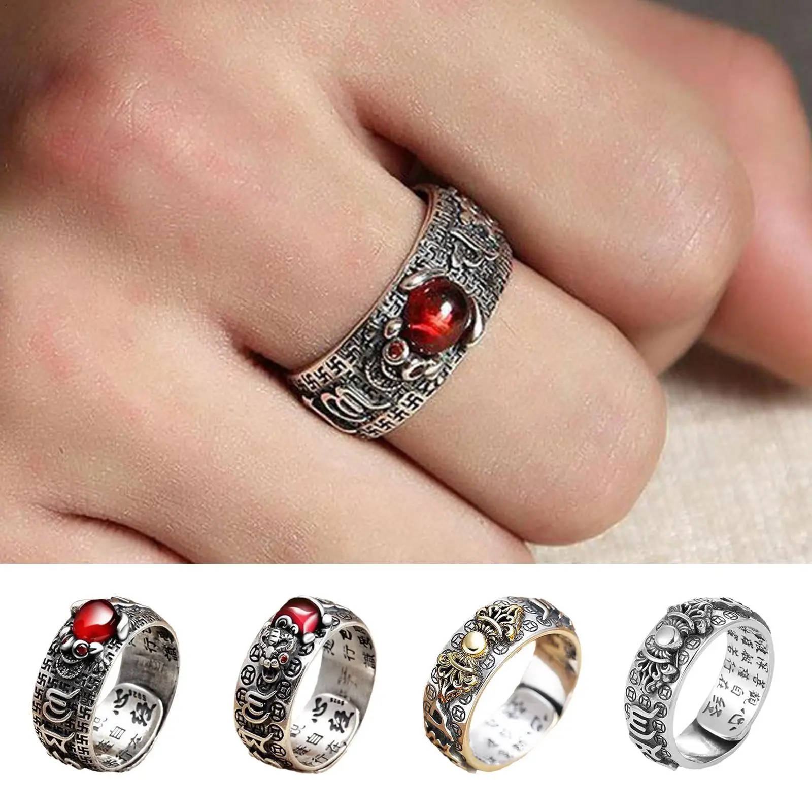 Vintage Original Feng Shui Ring Amulets For Good Luck And Protection Wealth Men's Ring Golden Toad Jewelry Rings For Men Women