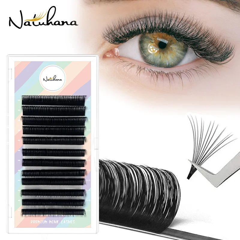 NATUHANA Easy Volume Fan Eyelash Extension Individual Lashes Faux Mink Eyelashes Soft Natural Lash Extension Korean Makeup