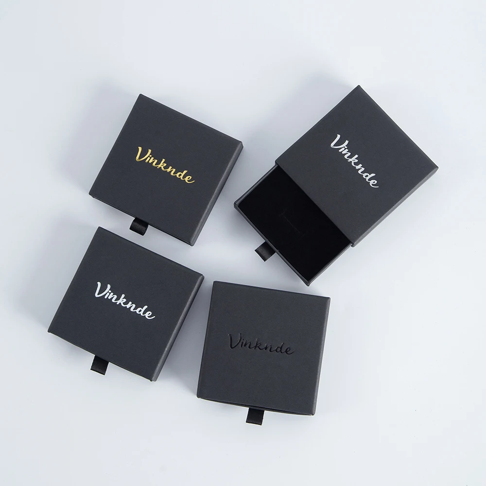 50 Custom Logo Cardboard Jewelry Necklace Drawing Gift Box Package Slide Drawer Paper Box with Black Foam for Jewelry Packaging