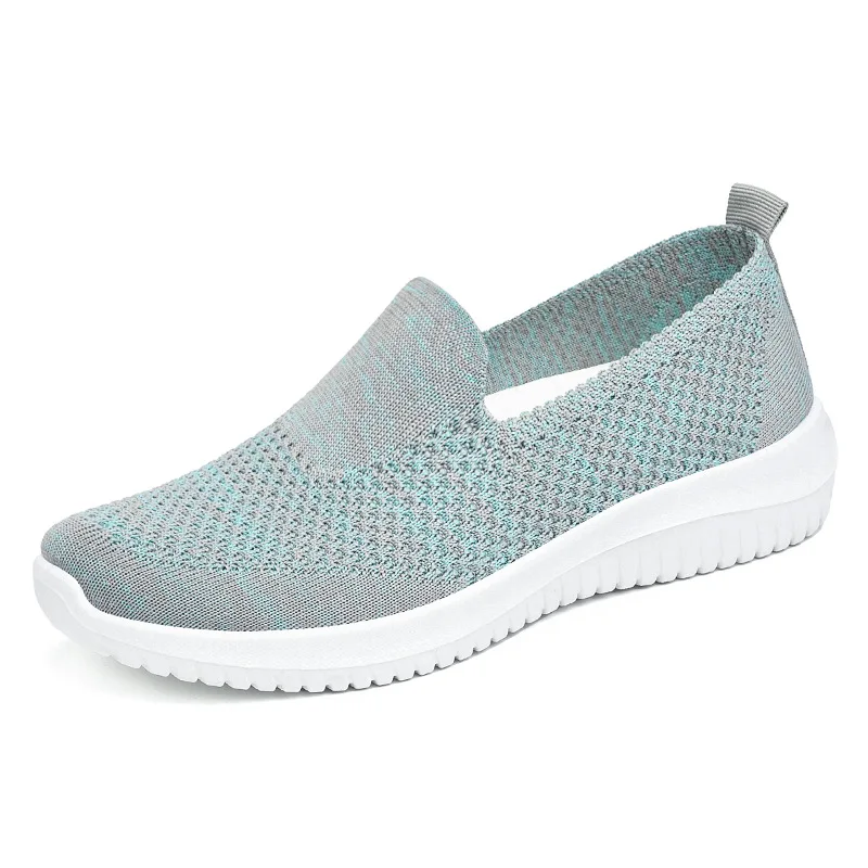 Summer Women Breathable Sneaker Female Knitting Flats Shoes Lightweight Ladies Casual Shoes Non-slip Mom Sports Shoes Flats