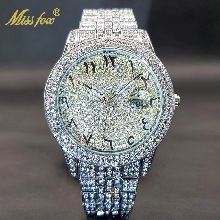 

Quartz Watch With Diamond BlingBling Ice Out Calendar Watches For Women Men Waterproof Hand Clock Hip Hop Stylish Dropshipping