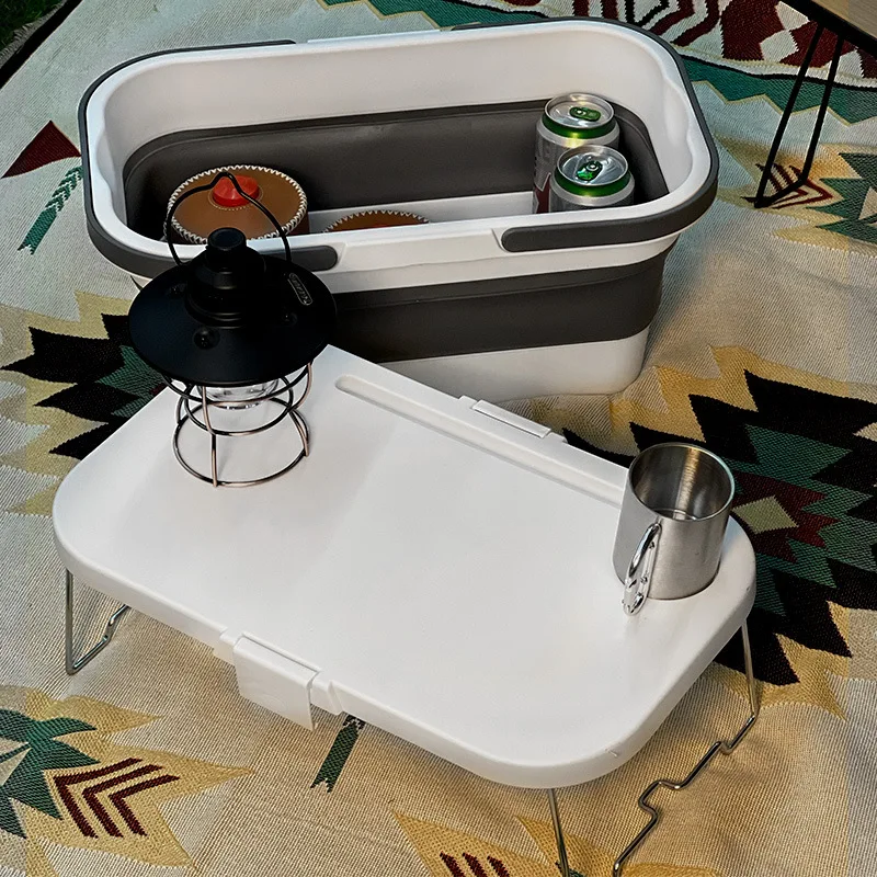 

Outdoor Camping Storage Box Multifunctional Portable Folding Picnic Basket Folding Box Small Table Storage Box with Lid