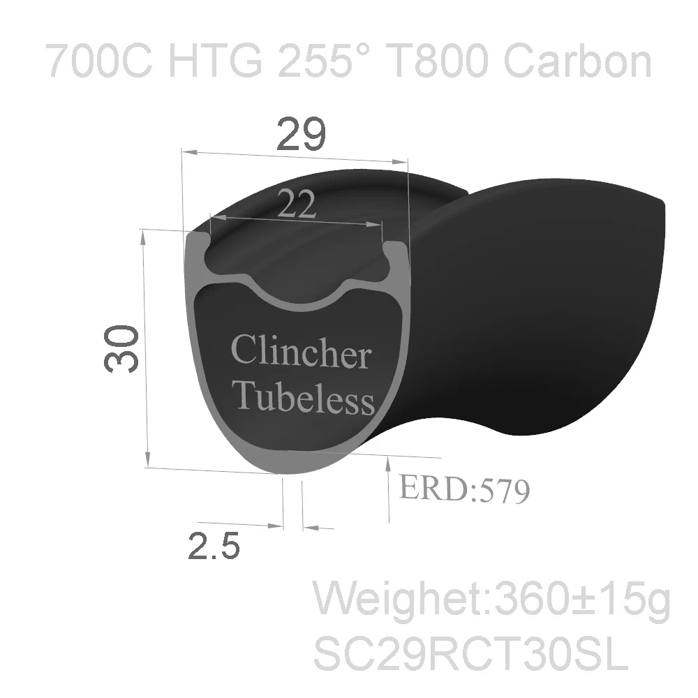 

[SC29ARCT30SL] Tubeless Asymmetric Only 360g T800 super light carbon road rims 29mm wide 30mm Depth road carbon bicycle rims