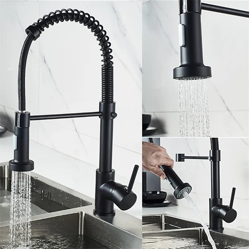 suleve matte black kitchen faucet deck mounted mixer tap 360 degree rotation stream sprayer nozzle kitchen sink hot cold taps free global shipping