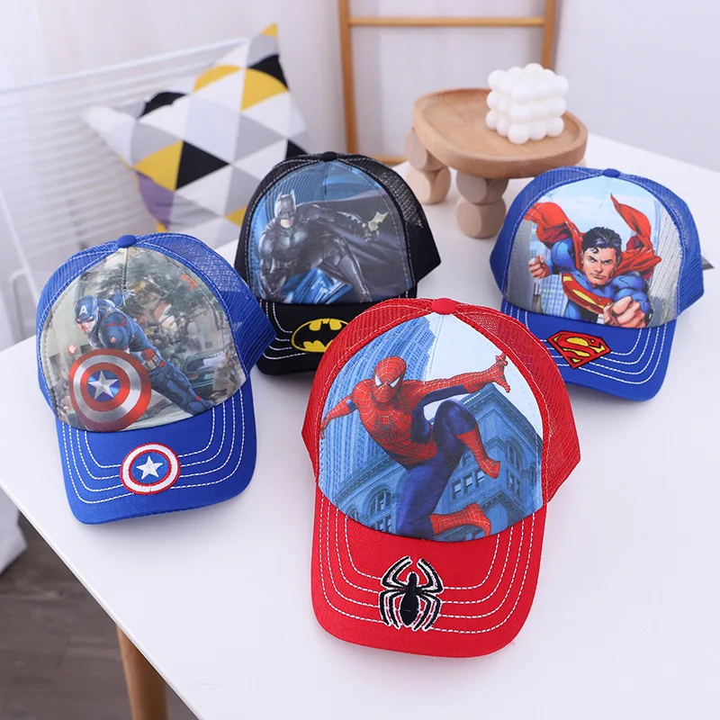 

Marvel Kids Kawaii Sun Hats Wholesale Spiderman Beach Hat Summer Boys Peaked Cap Cartoon Embroidery Children's Cute Baseball Cap