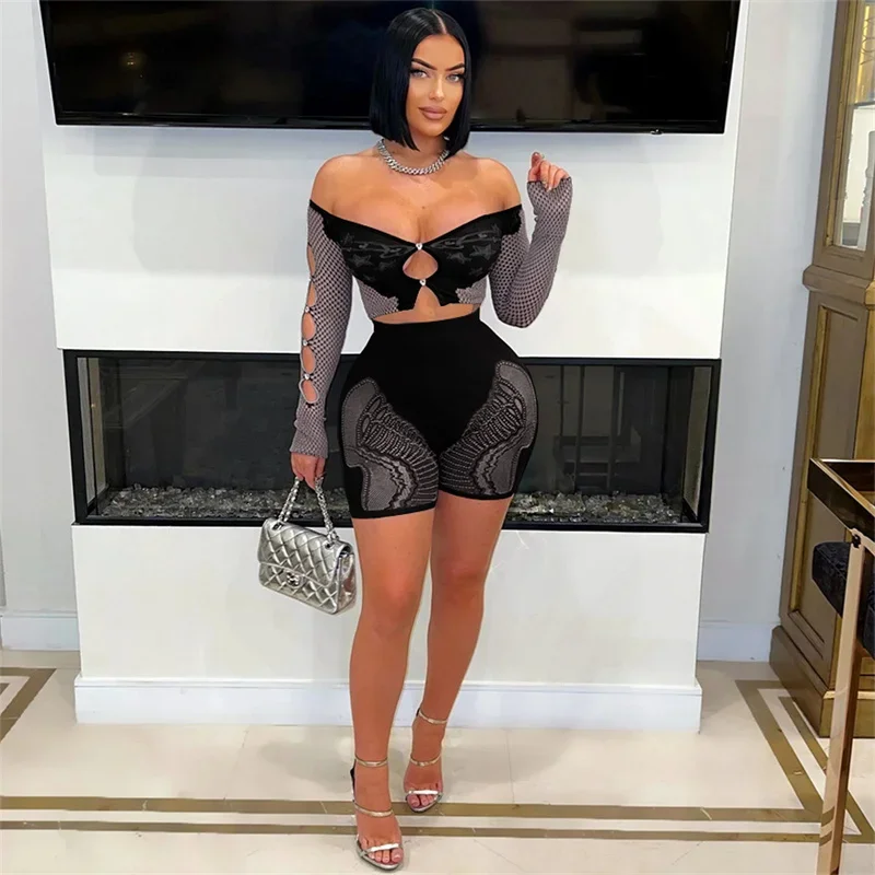 Сексуальная сетчатая прозрачная одежда для ночного клуба женщин комплект из