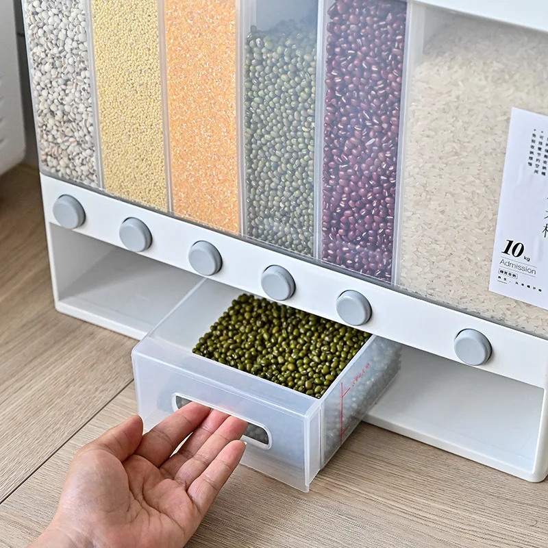 

Wall Mounted Home Sealed Rice Storage Box Cereal Grain Container Dry Food Dispenser Grain Storage Jar Kitchen Storage Organizer