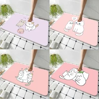 cartoon cute cat mom and baby printed flannel floor mat bathroom decor carpet non slip for living room kitchen welcome doormat