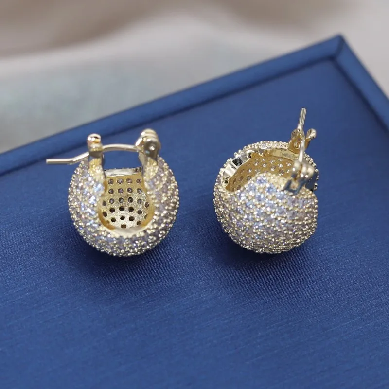 

Korea New Design Fashion Jewelry 14K Gold Plating Luxury Full Zircon Round small Earrings Elegant Women's Daily Work Accessories