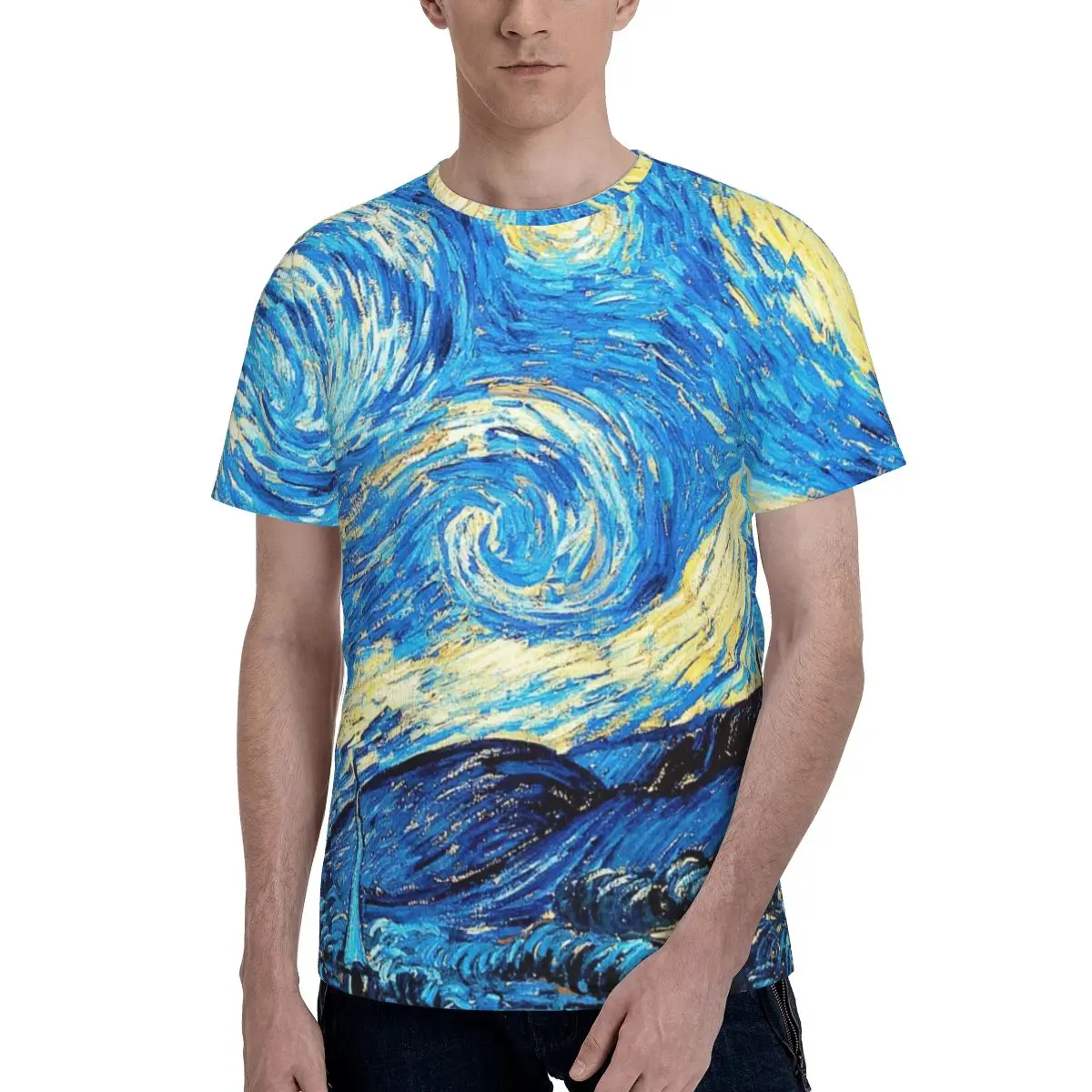 

Van Gogh T Shirt Starry Night EMO T-Shirts O Neck Cool Tee Shirt Summer Male Custom Tops 2XL 3XL