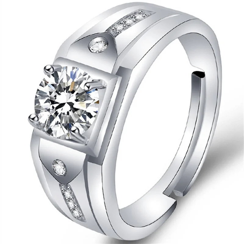 

Hot Sale Simple Style Square Crystal Open Men's Ring Engagement Wedding Party Male Rings Jewelry Adjustable Hand Accessories