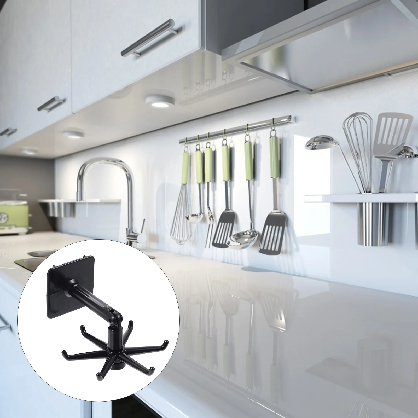 

1 Set 4Pcs Punch-free Hooks Multipurpose Rotating Plastic Hooks (Black)