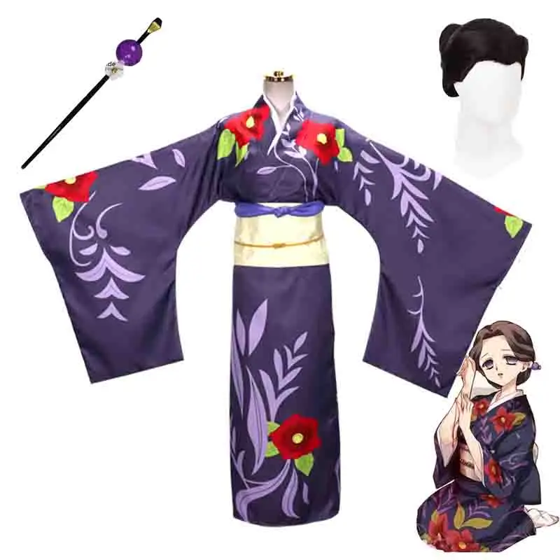 

Demon Slayer Kimetsu no Yaiba Anime Cosplay Costume Tamayo Uniform Kimono Cosplay Costumes Halloween Carnival Party Clothes Wig