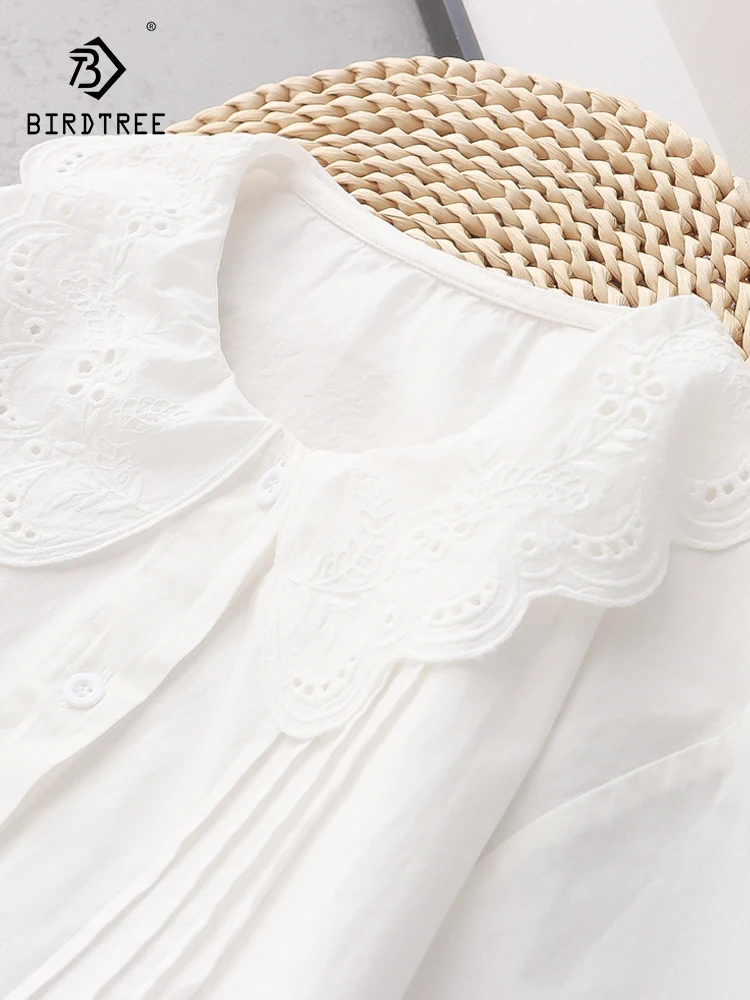 

New Autumn Cotton White Embroidery Shirts Women Lapel Collar Tops Girl Long Sleeve Loose Blouses Age reduction Spring T39407QC