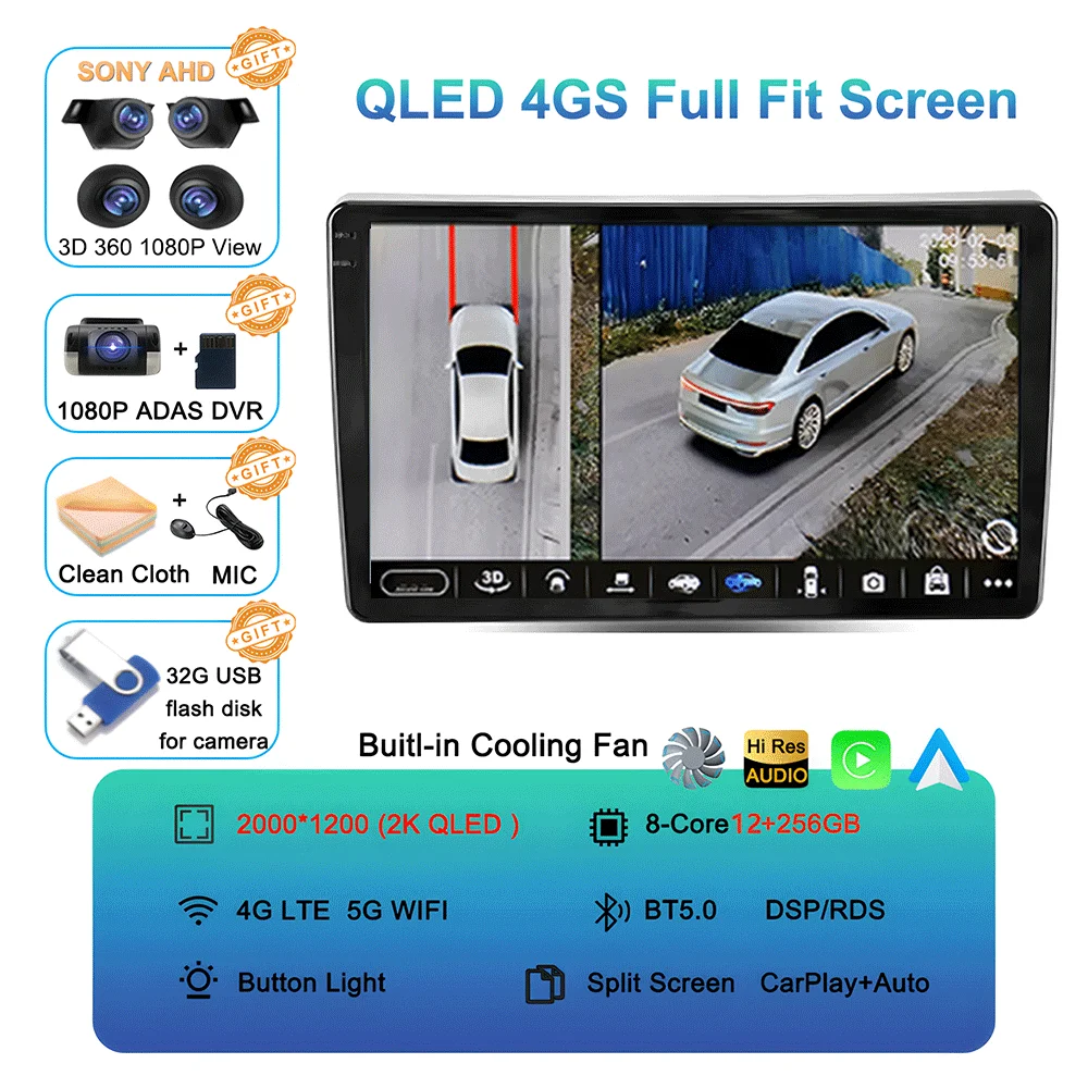 

9-дюймовый Android 16 DTS экран QLED 2000x1200, универсальная автомобильная стереосистема с GPS для Volkswagen, Nissan, Hyundai, Kia, Toyota, Honda, BT
