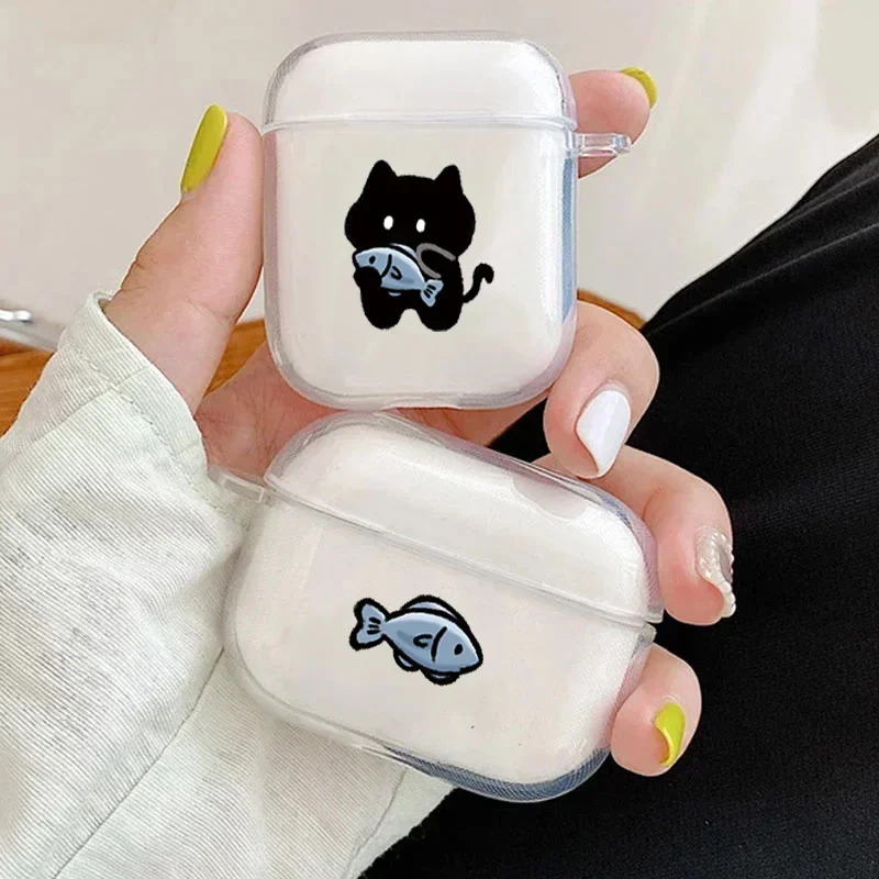 Фото Забавный чехол для наушников с изображением кота и рыбы для Apple AirPods 4th 3 Pro 2, защитный чехол для AirPod 3 2, матовая коробка Fundas Air Pod №2