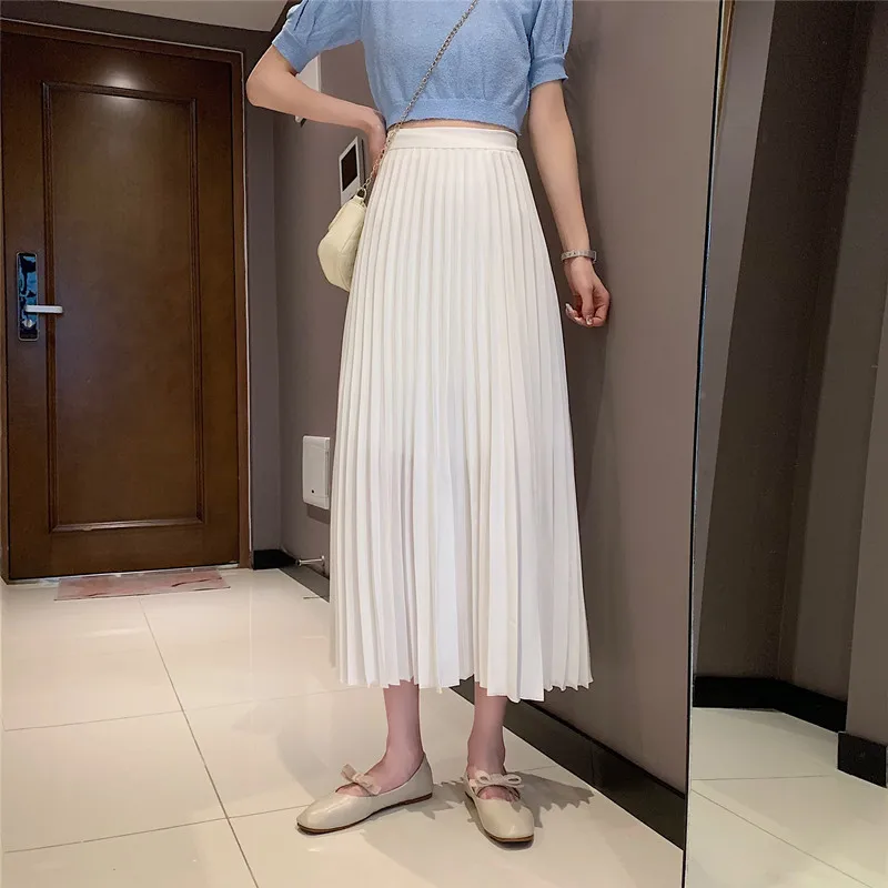 

Spring 2022 New A-line Skirt Korean Version of The High Waist and Thin Pleated Drape All-match Mid-length Skirt