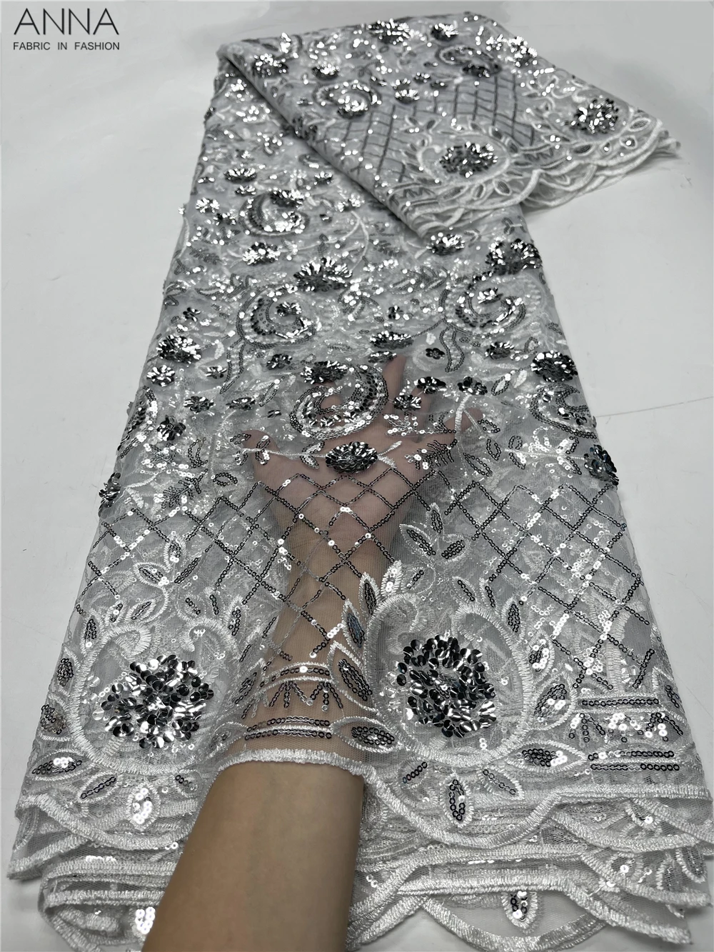 

Высококачественная африканская Тюлевая кружевная ткань вышитое кружево в нигерийском стиле ткань с блестками французская Сетчатая Ткань 5 ярдов для свадебного платья