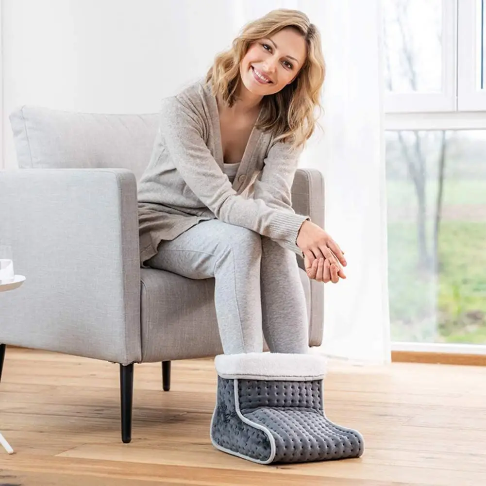 

Heating Boots 1 Set Durable UK Plug Auto Off Plush Cozy Heating Shoes for Bedroom