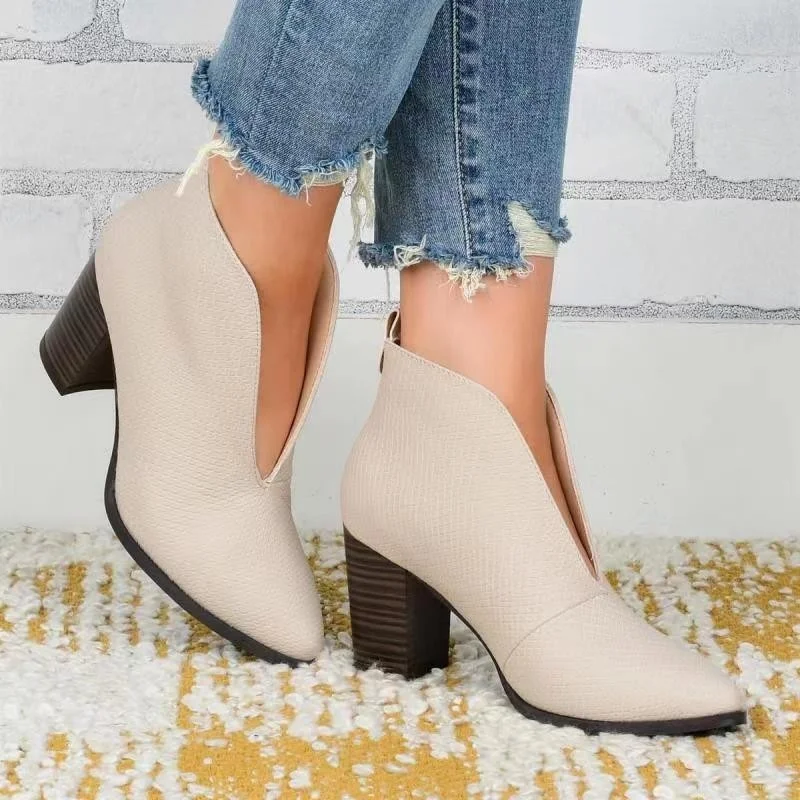 Autumn Women Ankle Boots Chunky Heels Comfortable High Heel Short Boots Fashion Retro Leather Platform Womens Shoes Botas Mujer