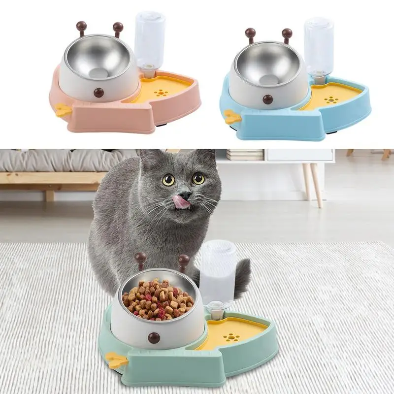 

Cat Bowls For Food And Water Double Dog Bowls Cat Food Bowls Stainless Steel Pet Bowl Non-Skid Tilted To Protect The Animal