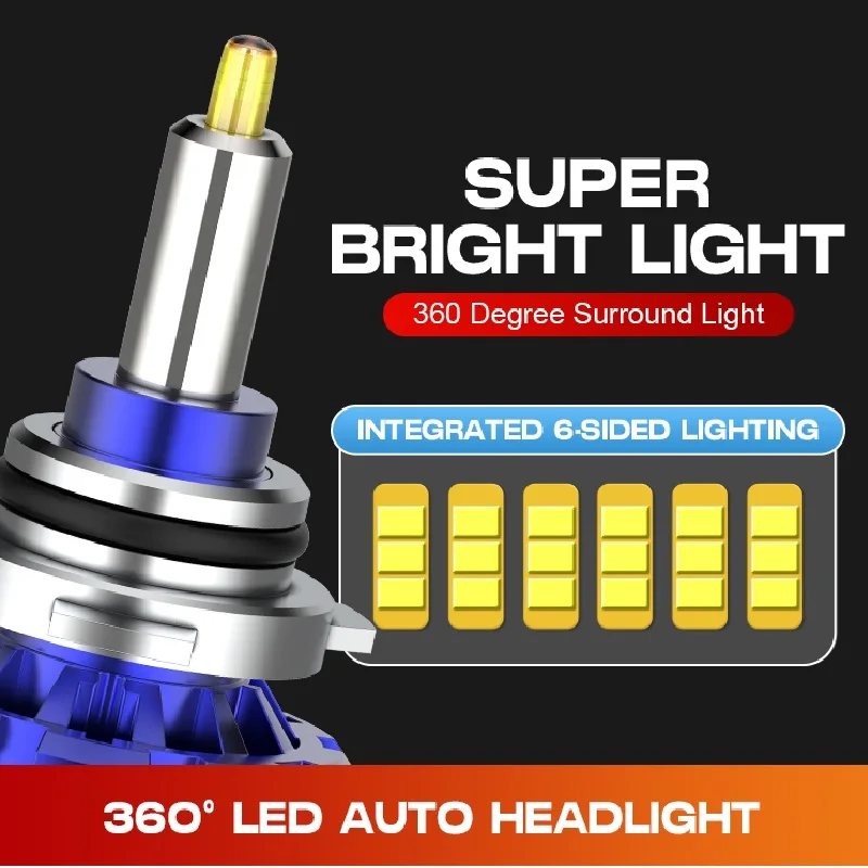 

2PCS Mini 360 degree LED Bulbs H1 H3 H4 H7 H8 H9 H11 H13 9005 9006 9012 LED Car Headlight Bulbs 6000K 8000LM Auto Fog Lamps 6X