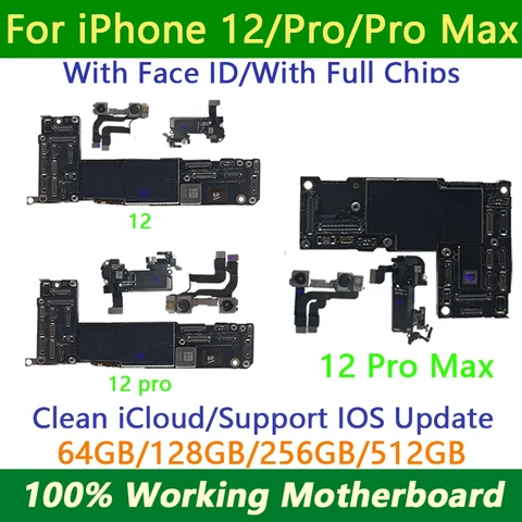 Протестировано для материнской платы iphone 12 pro max Чистая поддержка iCloud Обновление iOS для iPhone 12/12 pro Материнская плата placa Face ID Логическая плата