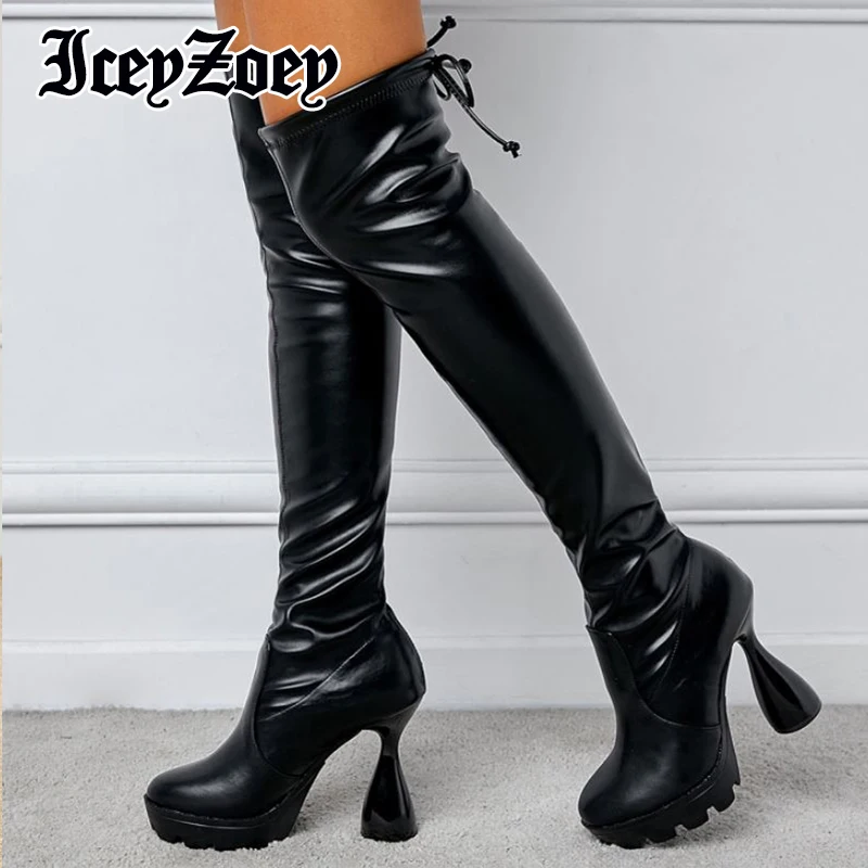 

IceyZoey Size 35-42 Long Boots Women High Heel Shoes Platform Over Knee Boots Solid Color Sexy Street Fashion Female Boots