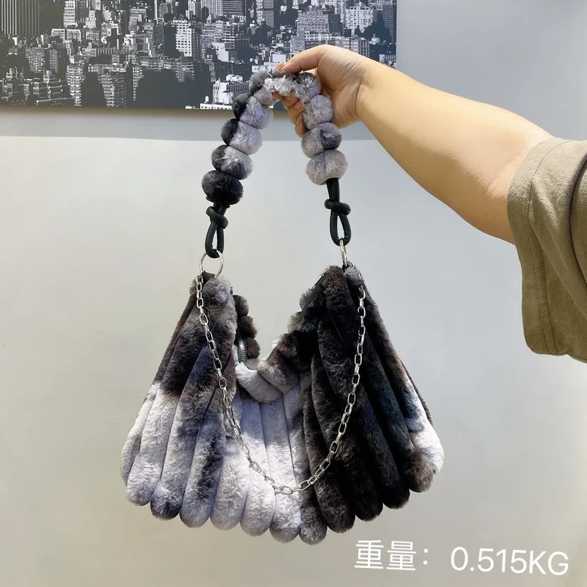 

Winter Fashion Women Soft Plush Shoulder Bags Faux Furry Ladies Tote Purse Handbags Solid Color Female Girls Underarm Bag