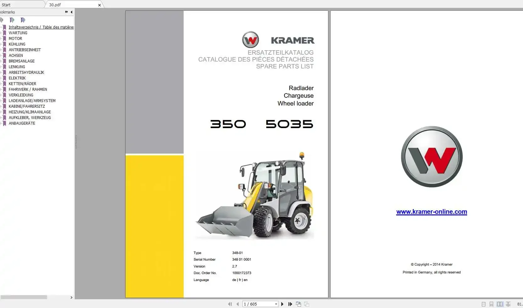 Колесный погрузчик Kramer Allrad телескопический список запасных частей DVD